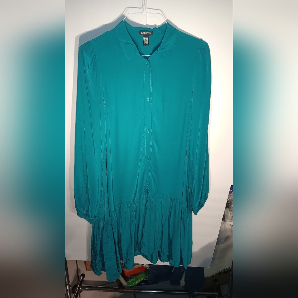 Express Turquoise Flowy Shirt Dress